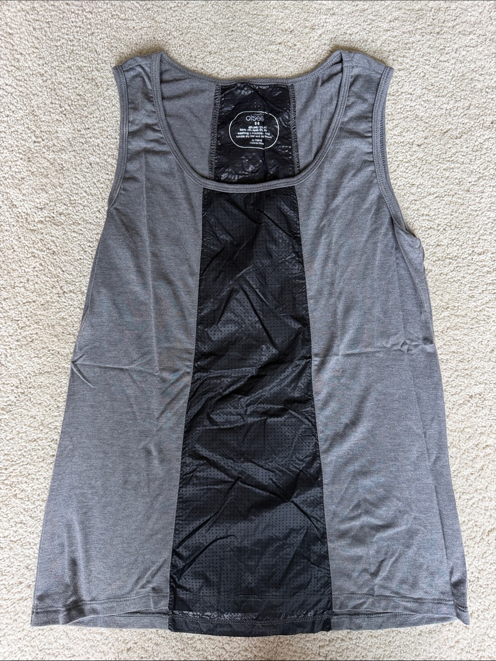 oiselle Gray Tank with Black Perforated Panel
